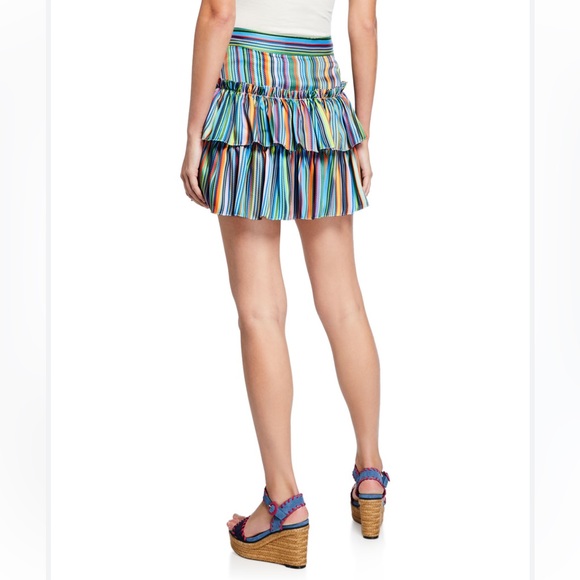 Milly Rainbow Stripes Tiered Twill Mini Skirt - Picture 2 of 5